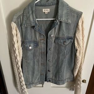 POL denim jacket with sweater trim sleeves